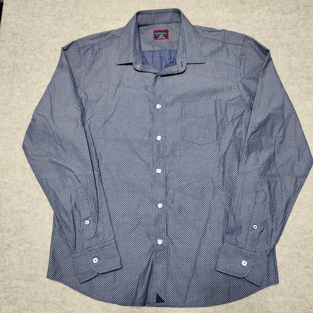 UNTUCKit Men's Large‎ Slim Fit Blue Patterned Long Sleeve Button Down Shirt